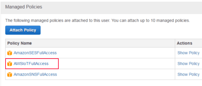 AWS IoT Full Access policy entry