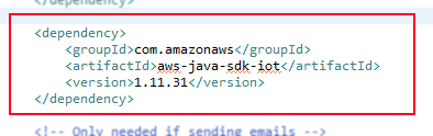 Maven POM entry for aws-java-sdk-iot dependency