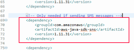 Maven POM entry for aws-java-sdk-sns dependency