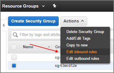 AWS edit inbound rules screen